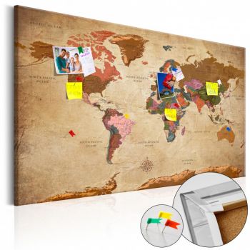 Tablou din plută - World Map: Brown Elegance [Cork Map] 120x80 cm ieftin