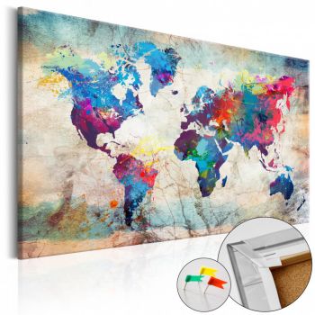 Tablou din plută - World Map: Colourful Madness [Cork Map] 120x80 cm
