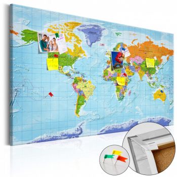 Tablou din plută - World Map: Countries Flags [Cork Map] 120x80 cm