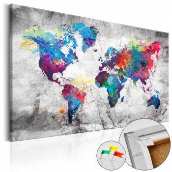 Tablou din plută - World Map: Grey Style [Cork Map] 120x80 cm