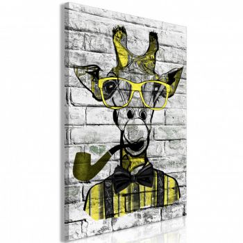 Tablou - Giraffe with Pipe (1 Part) Vertical Yellow 60x90 cm