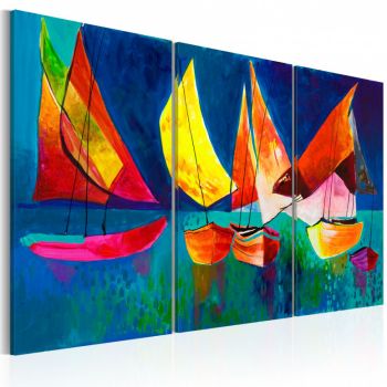 Tablou pictat manual - Colourful sailboats 120x80 cm