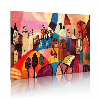 Tablou pictat manual - Colourful village 90x60 cm