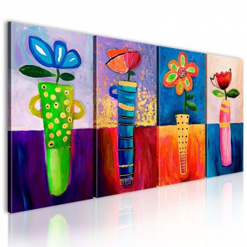 Tablou pictat manual - Rainbow flowers 120x60 cm