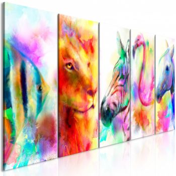 Tablou - Rainbow Watercolours (5 Parts) Narrow 225x90 cm