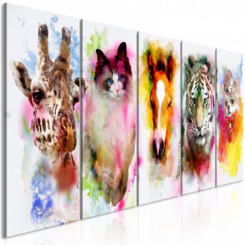 Tablou - Watercolour Animals (5 Parts) Narrow 200x80 cm