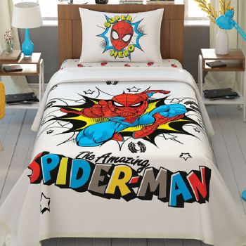 Lenjerie si Cuvertura Copii Spider-Man Super Hero, Pentru Pat de 100x200 cm (Bumbac 100%)