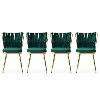 Set de 4 scaune Kuşaklı, Auriu- Verde