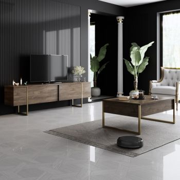 Set de mobilier pentru living Luxe, Nuc- Auriu