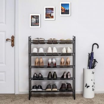 Pantofar, Songmics, 5 rafturi, 15-20 perechi, Negru, 30.5 x 74 x 103.8 cm