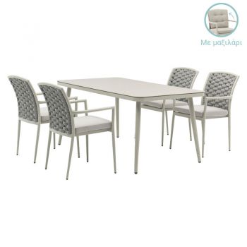 Set de gradina masa si scaune 5 bucati Ecco-Moritz aluminiu gri-textilena bej 160x90x75cm ieftin