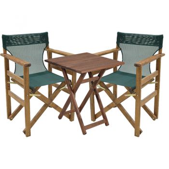 Set de gradina masa si scaune Retto 3 bucati din lemn masiv de fag culoarea nuc, PVC verde inchis 70x70x71cm ieftin