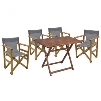 Set de gradina masa si scaune Retto 5 bucati din lemn masiv de fag culoarea nuc, PVC gri 100x60x71cm ieftin