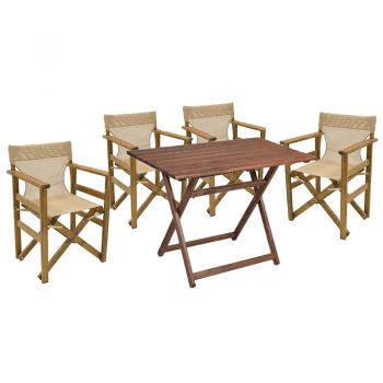 Set de gradina masa si scaune Retto 5 bucati din lemn masiv de fag culoarea nuc, PVC maro 100x60x71cm ieftin