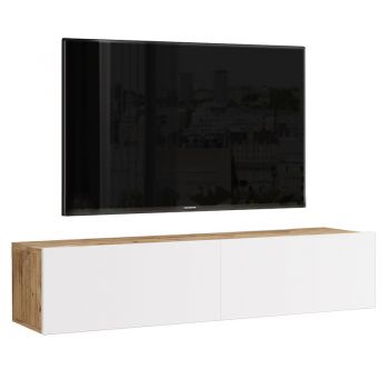 Comoda TV de perete Serit culoare alb - sonoma 140x31.6x29.6cm ieftin