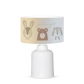 Lampa de masa pentru copii PWL-1099 E27 alb - gri - maro D24x32cm