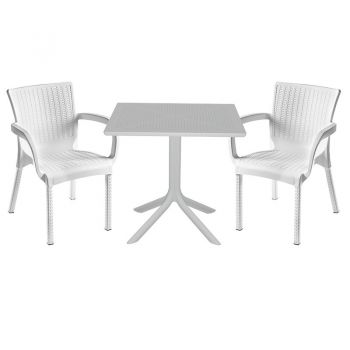 Set de gradina masa si scaune Groovy-Festive set 3 piese plastic alb 80x80x74.5cm ieftin