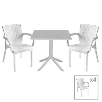 Set de gradina masa si scaune Groovy-Festive set 5 piese plastic alb 80x80x74.5cm ieftin