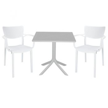 Set de gradina masa si scaune Groovy-Fontline set 3 piese plastic alb 80x80x74.5cm ieftin