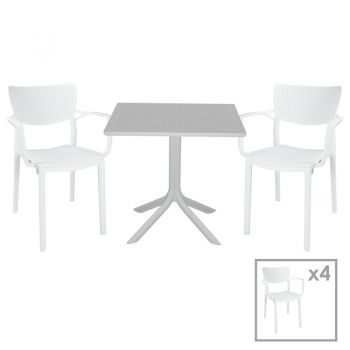 Set de gradina masa si scaune Groovy-Fontline set 5 piese plastic alb 80x80x74.5cm ieftin