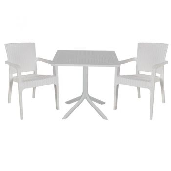 Set de gradina masa si scaune Groovy-Halcyon set 3 piese plastic alb 80x80x74.5cm ieftin