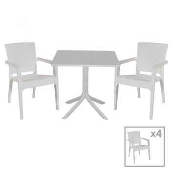 Set de gradina masa si scaune Groovy-Halcyon set 5 piese plastic alb 80x80x74.5cm ieftin