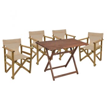 Set de gradina masa si scaune Retto 5 bucati din lemn masiv de fag culoarea nuc, PVC ecru 100x60x71cm ieftin