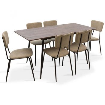 Set masa extensibila si scaune Shazam Tania 7buc MDF culoarea nuc - bej 120 - 160x80x76cm