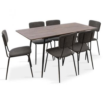 Set masa extensibila si scaune Shazam Tania 7buc MDF culoarea nuc - gri inchis 120 - 160x80x76cm