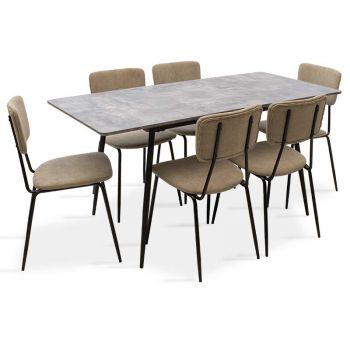 Set masa extensibila si scaune Shazam Tania 7buc MDF gri ciment - bej 120 - 160x80x76cm