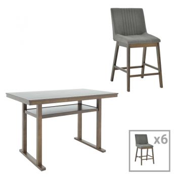 Set masa si scaune pentru sufragerie Tenon - Siera 7 piese, culoarea gri deschis nuc - negru 150x90x91.5cm