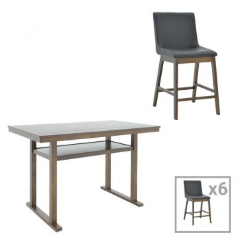 Set masa si scaune pentru sufragerie Tenon - Siera 7 piese, culoarea gri inchis nuc - negru 150x90x91.5cm