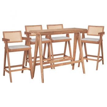 Set masa si scaune pentru sufragerie Winslow Ι set 5 piese lemn de arbore de cauciuc, culoarea nuc deschis 120x45x100cm
