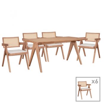 Set masa si scaune pentru sufragerie Winslow Ι set 7 piese lemn de arbore de cauciuc, culoarea nuc deschis 160x85x75cm