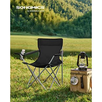 Set 2 scaune camping pliabil, Songmics, Negru, 84x52x81 cm ieftin