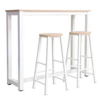 Set bar masa si scaune pentru sufragerie Marle culoare lemn natural - alb picior 120x40x100cm