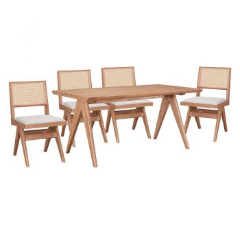 Set masa si scaune pentru sufragerie Winslow set 5 piese lemn de arbore de cauciuc, culoarea nuc deschis 160x85x75cm
