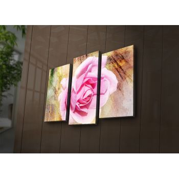 Tablou Canvas cu Led Trandafir Roz, Multicolor, 66 x 45 cm ieftin