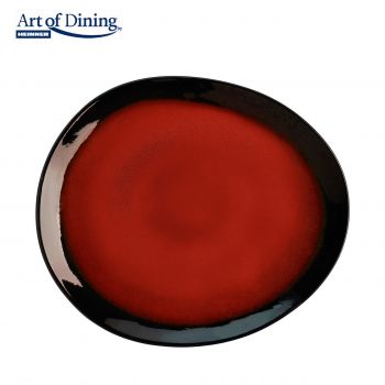 Set 4 farfurii ovale Vulcano, 21.6 cm, ceramica, rosu/negru