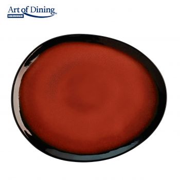 Set 4 farfurii ovale Vulcano, 28.3 cm, ceramica, rosu/negru