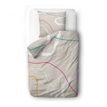 Lenjerie de pat bej din bumbac satinat pentru pat de o persoană 140x200 cm Little Touch of Colours – Butter Kings