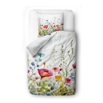 Lenjerie de pat din bumbac satinat pentru pat de o persoană 140x200 cm Watercolour Flowers – Butter Kings
