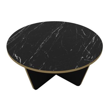 Masă de cafea, Marble Elegance, UnicUtil, 75 x 75 x 35 cm, Negru-Auriu, UUMC18 ieftina