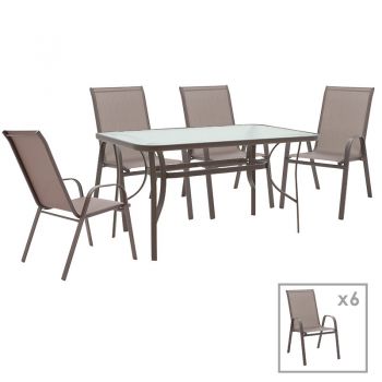 Set de gradina masa si scaune 7 bucati Ensure-Calan metal-sticla maro 140x80x70cm ieftin