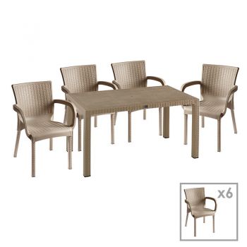 Set de gradina masa si scaune Explore, Festive set 7 piese plastic cappuccino 150x90x73.5cm ieftin
