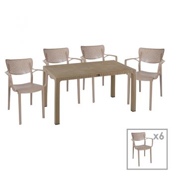 Set de gradina masa si scaune Explore, Forntline set 7 piese plastic cappuccino 150x90x73.5cm ieftin