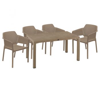 Set de gradina masa si scaune Explore, Integral set 5 piese plastic cappuccino 150x90x73.5cm ieftin
