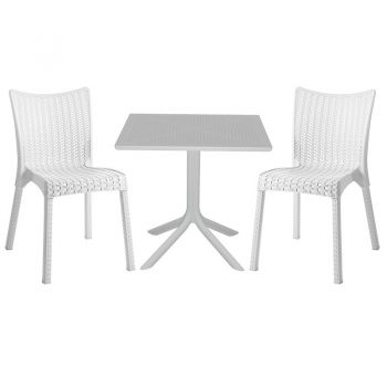 Set de gradina masa si scaune Groovy-Confident set 3 piese plastic alb 80x80x74.5cm ieftin