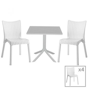 Set de gradina masa si scaune Groovy-Confident set 5 piese plastic alb 80x80x74.5cm ieftin