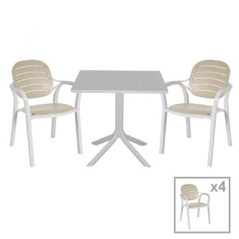 Set de gradina masa si scaune Groovy-Gentle set 5 piese plastic alb-cappuccino 80x80x74.5cm